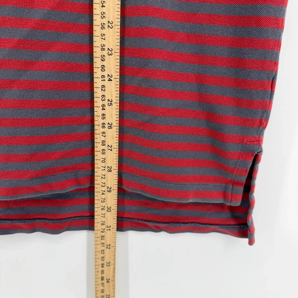 Polo Ralph Lauren Polo Shirt Mens XL Red Grey Striped Pocket Short Sleeve Cotton